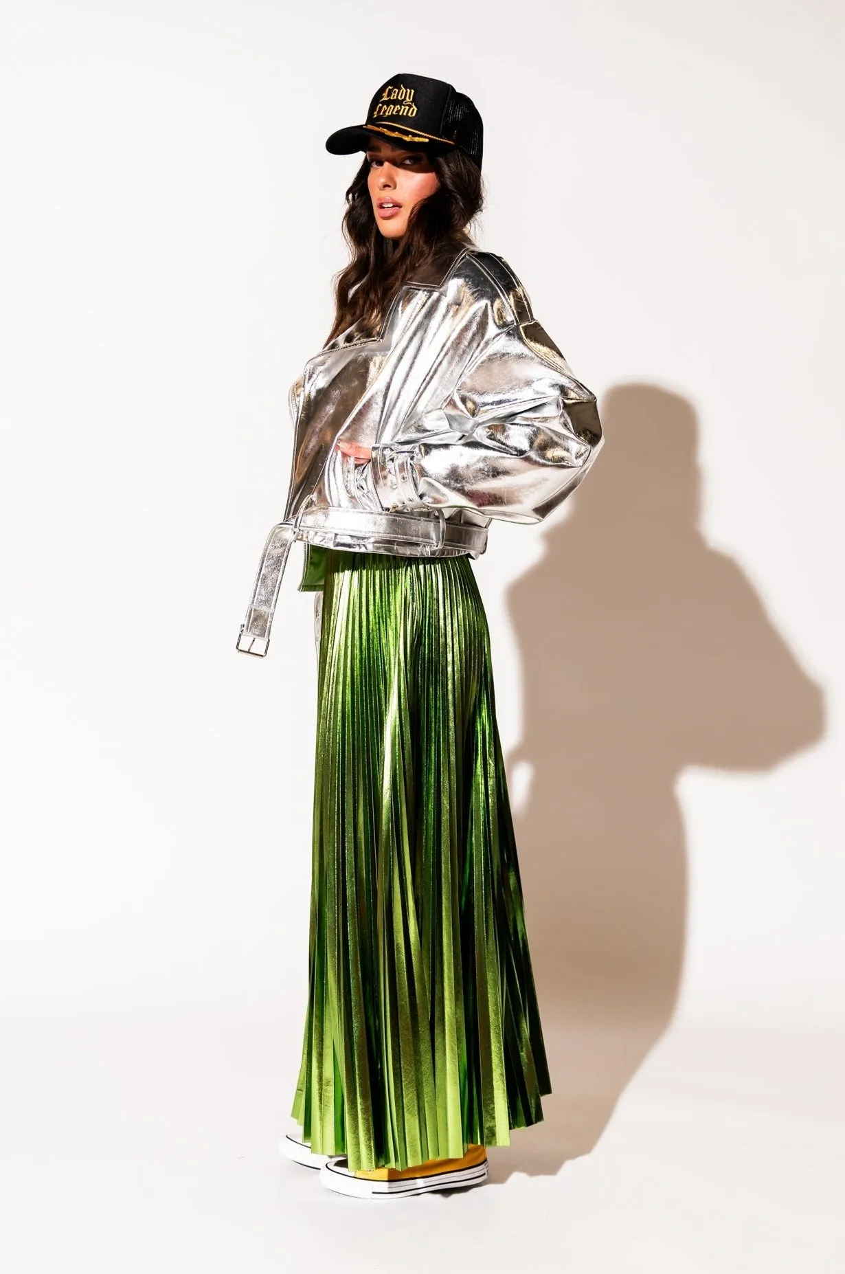 Vegan Leather Metallic Moto Jacket in Silver sold by Dressed In Lala product image thumbnail 3