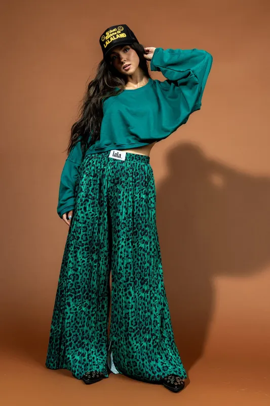Total Knock Out Pleated Boxer Pants in Emerald Leopard *RESTOCKED* sold by Dressed In Lala