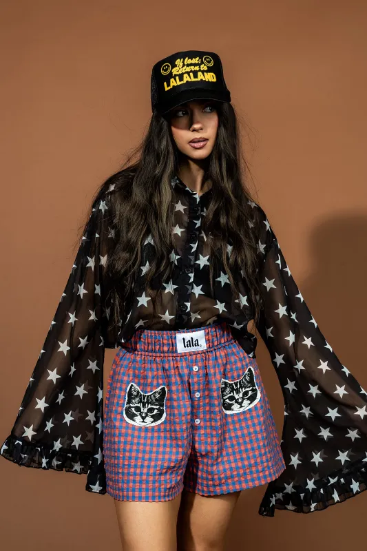 Starry Eyed and Sleep Deprived Cropped Chiffon Button Up sold by Dressed In Lala