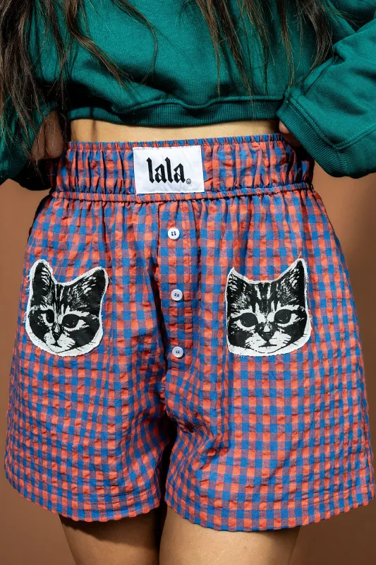 Don’t Call Me Kitty Seersucker Gingham Boxer Shorts sold by Dressed In Lala