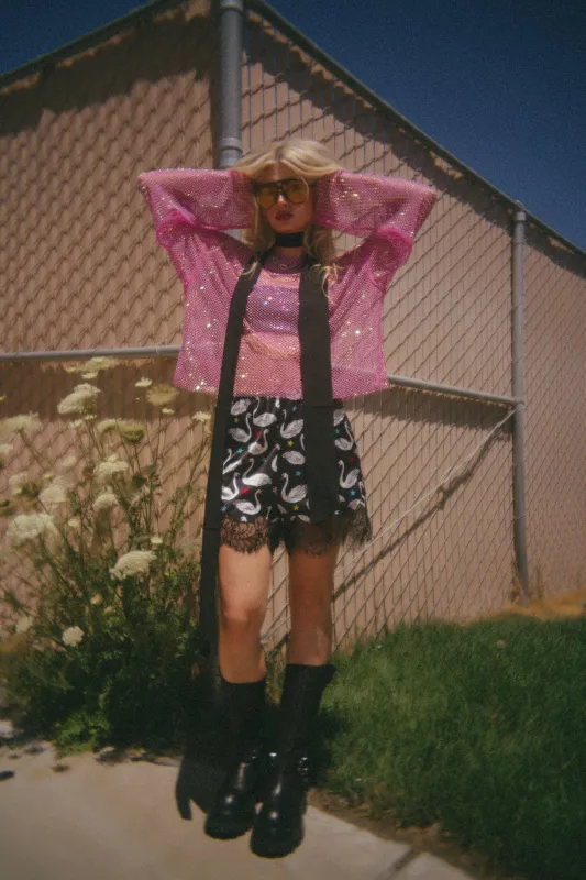 Mirrorball Boxy Top in Pink Bubblegum sold by Dressed In Lala