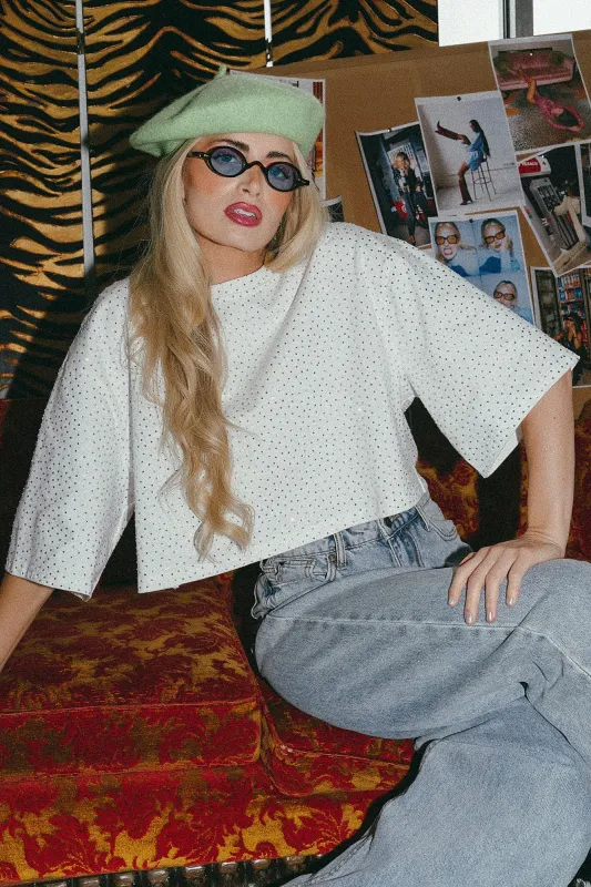 Mood Board Boxy Cropped Rhinestone Tee sold by Dressed In Lala