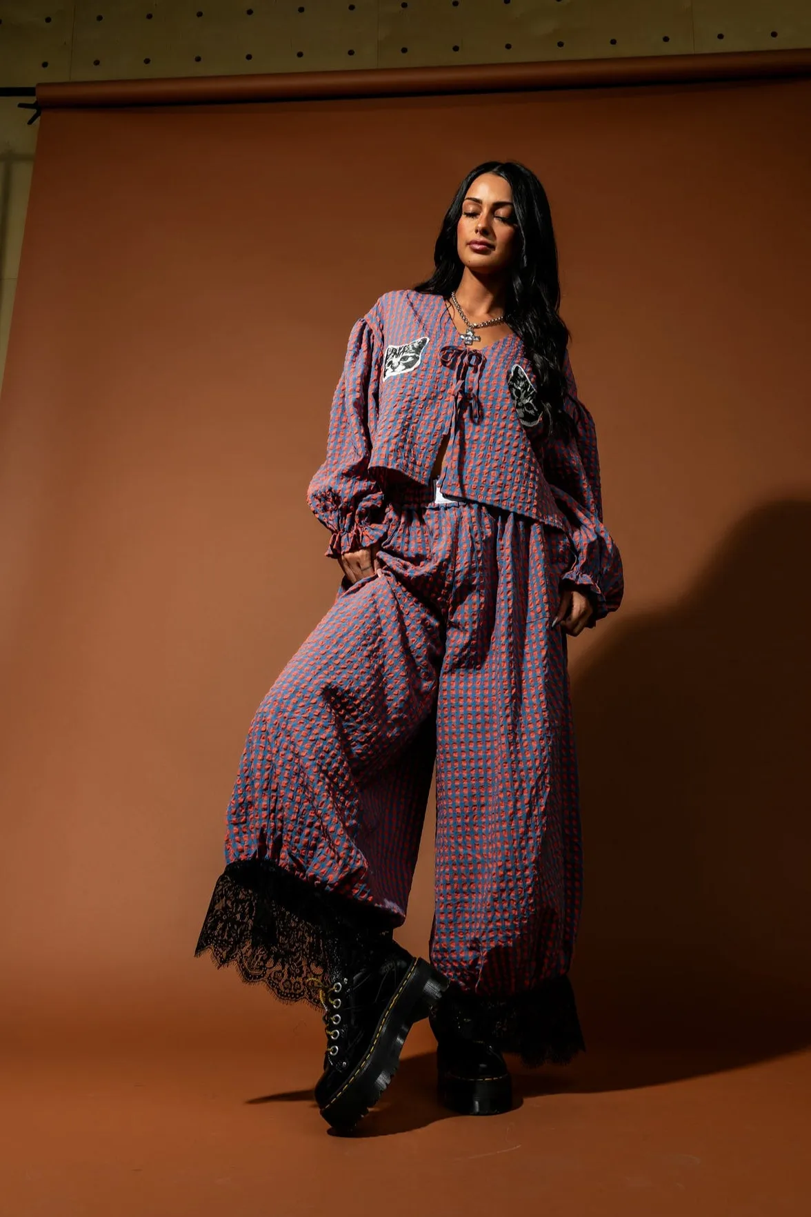 Show Me Your Kitties Seersucker Gingham Tie Top sold by Dressed In Lala product image thumbnail 2