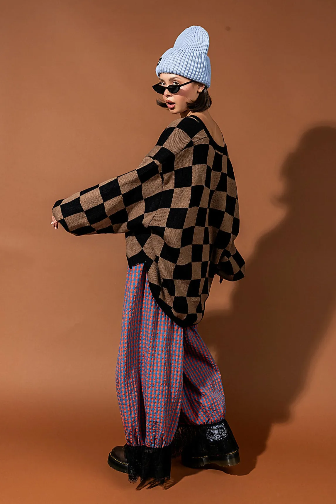 So Money Oversized Checkerboard Knit in Black + Mocha sold by Dressed In Lala product image thumbnail 4