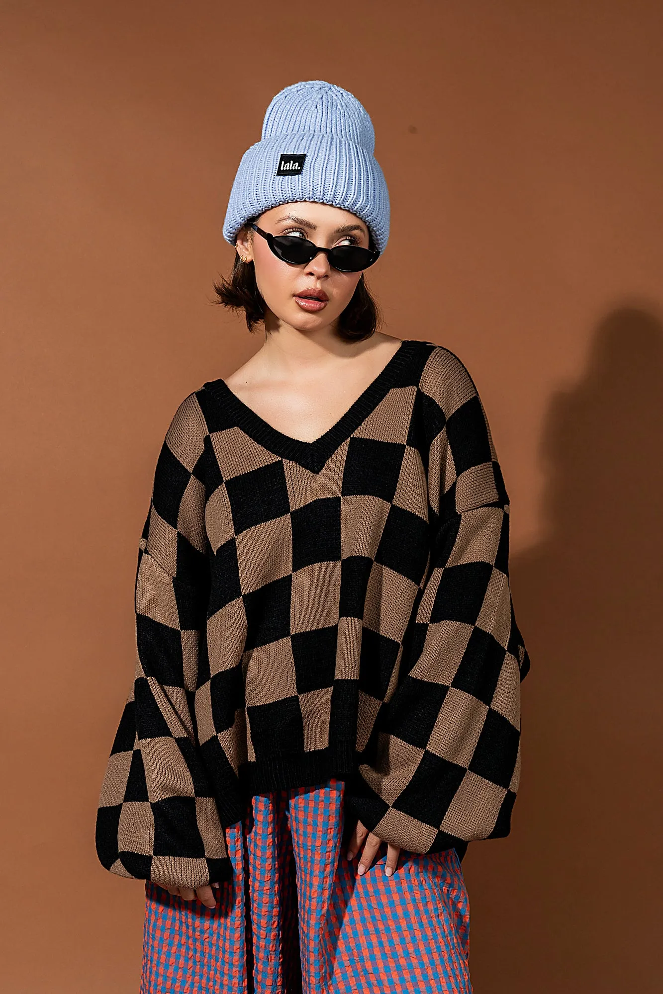 So Money Oversized Checkerboard Knit in Black + Mocha sold by Dressed In Lala product image thumbnail 5