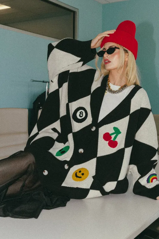 Icon Behavior Patched Oversized Cotton Blend Cardigan made by Dressed In Lala