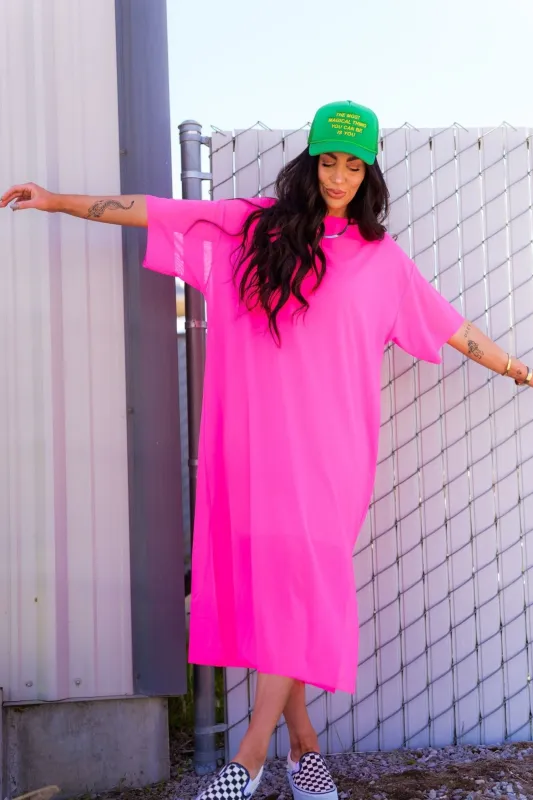 Karma Oversized Mesh Dress + Slip in Electric Pink *RESTOCKED* sold by Dressed In Lala