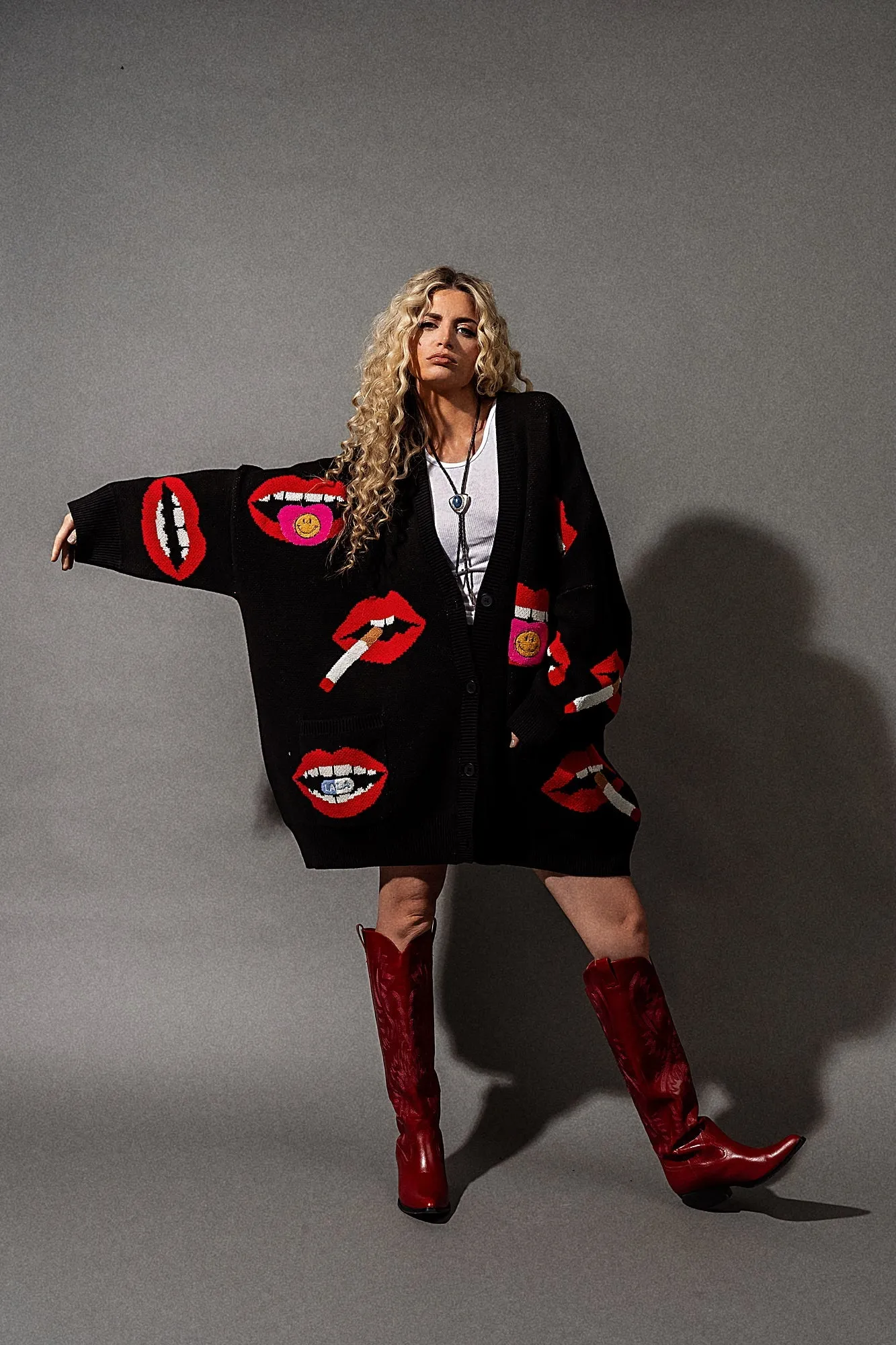 Groupie Oversized Cotton Blend Mouth Cardigan *RESTOCKED* sold by Dressed In Lala product image thumbnail 3