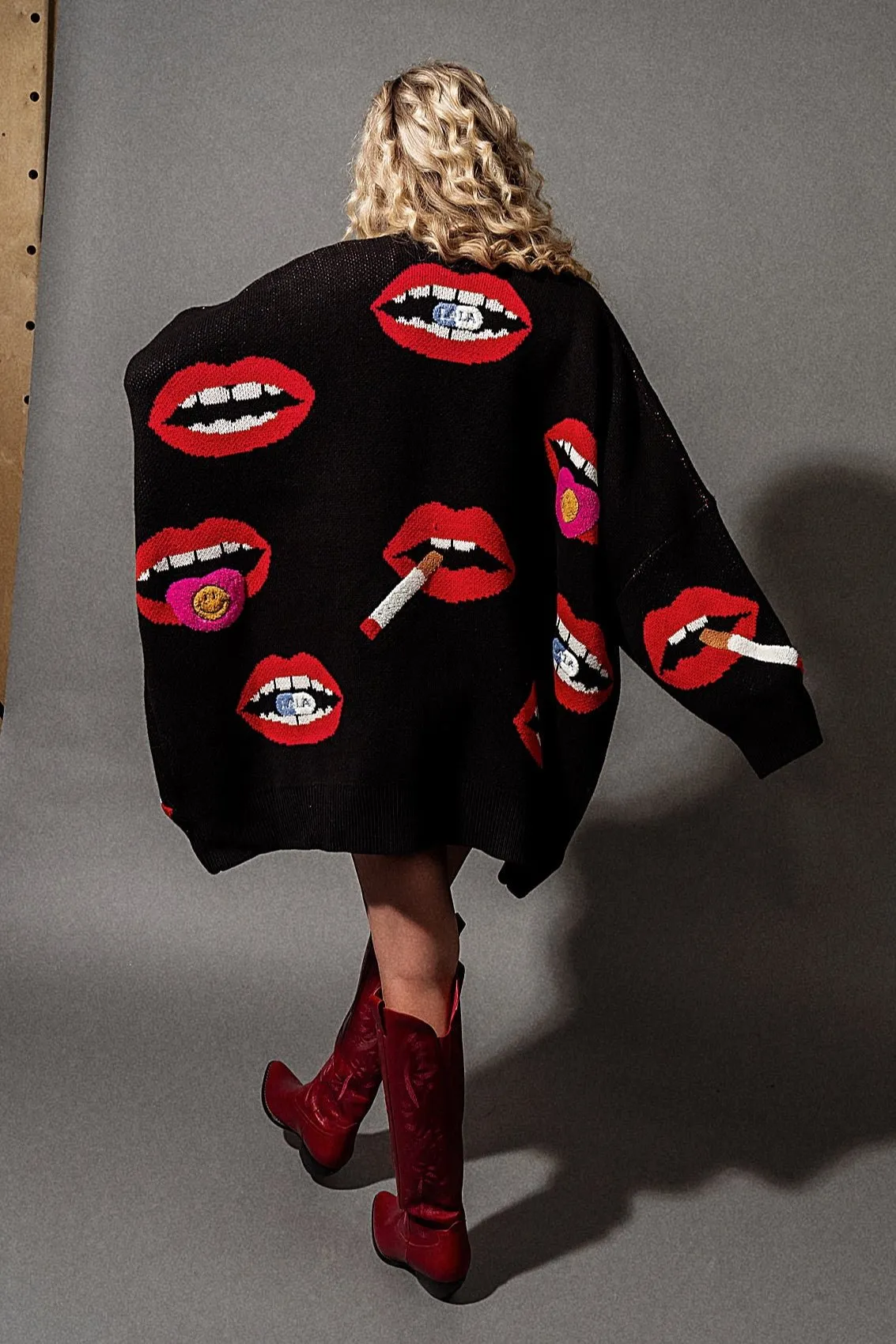 Groupie Oversized Cotton Blend Mouth Cardigan *RESTOCKED* sold by Dressed In Lala product image thumbnail 5