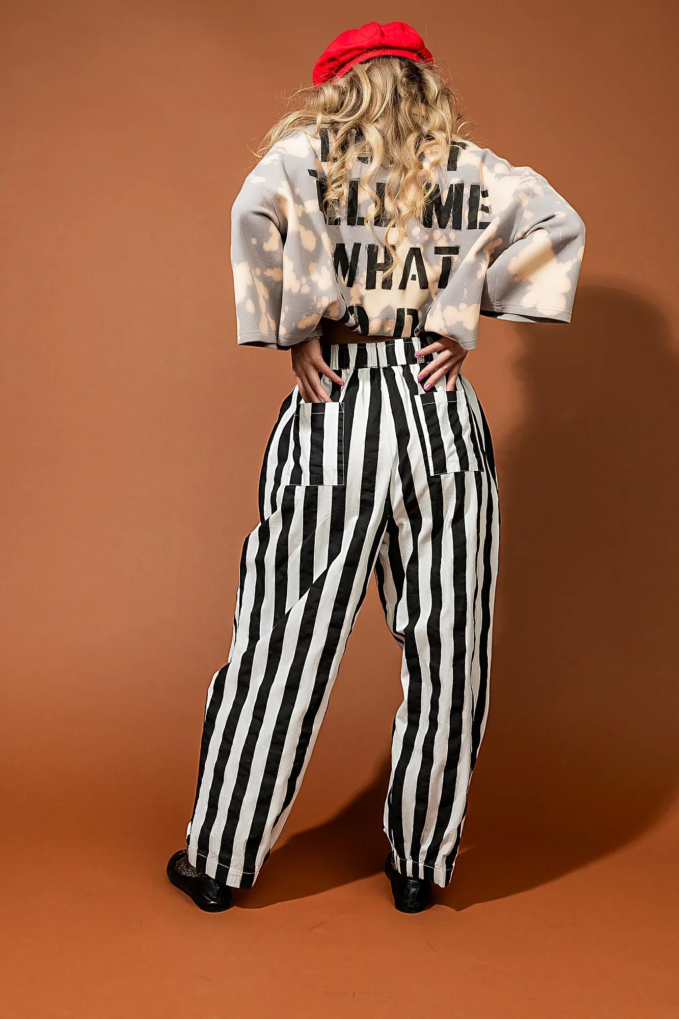 Happy Chance Barrel Leg Boxer Pants in Black + White Stripes sold by Dressed In Lala product image thumbnail 2