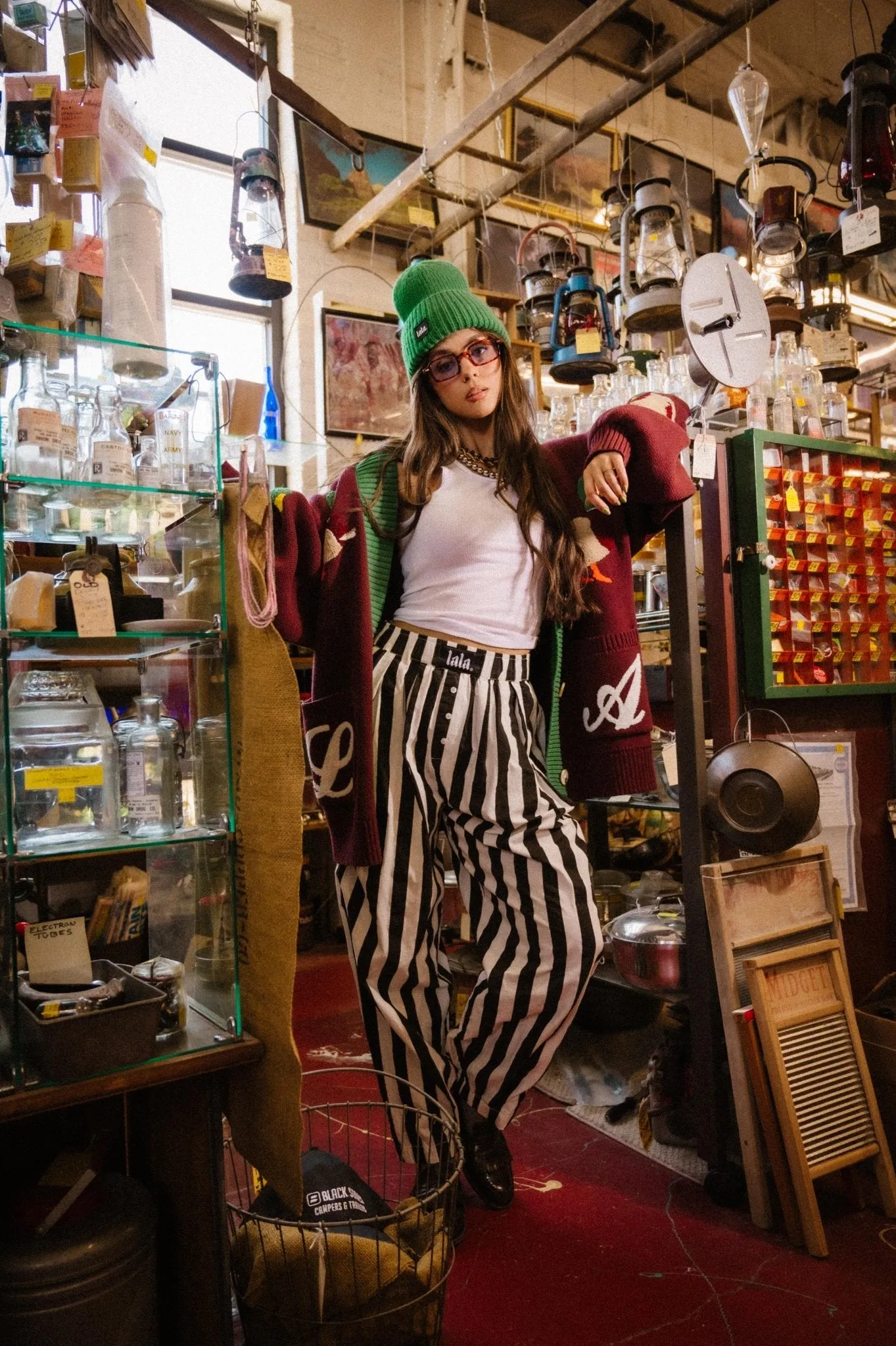 Happy Chance Barrel Leg Boxer Pants in Black + White Stripes sold by Dressed In Lala product image thumbnail 4