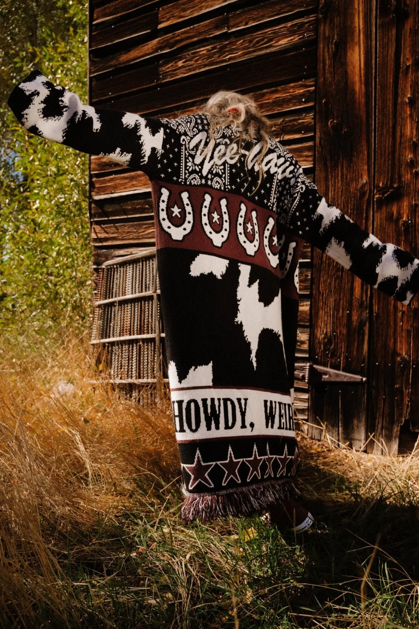 Howdy Luxe Fringe Blanket Cardigan sold by Dressed In Lala product image thumbnail 5