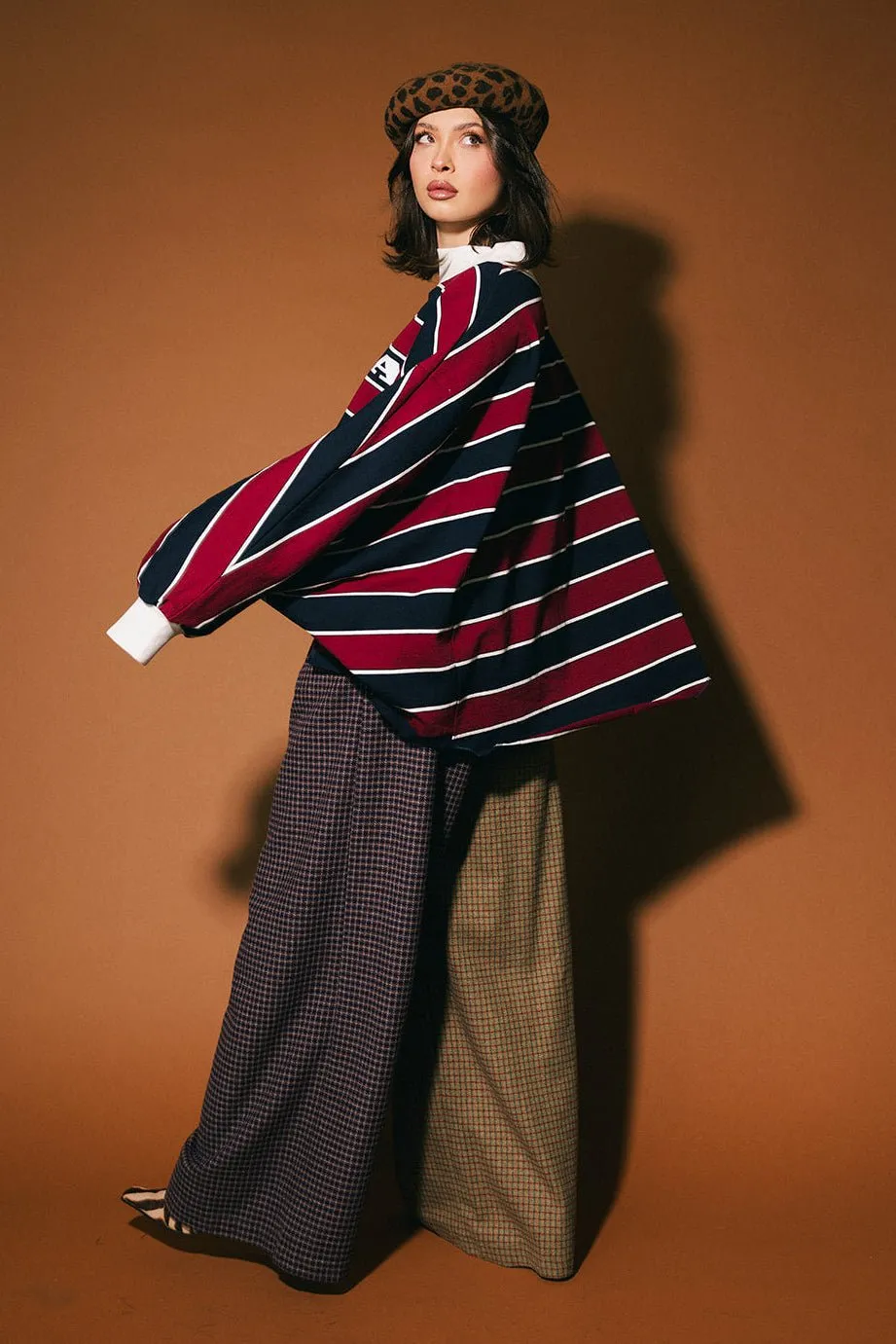 College Dropout Oversized Sweatshirt in Navy + Wine sold by Dressed In Lala product image thumbnail 4