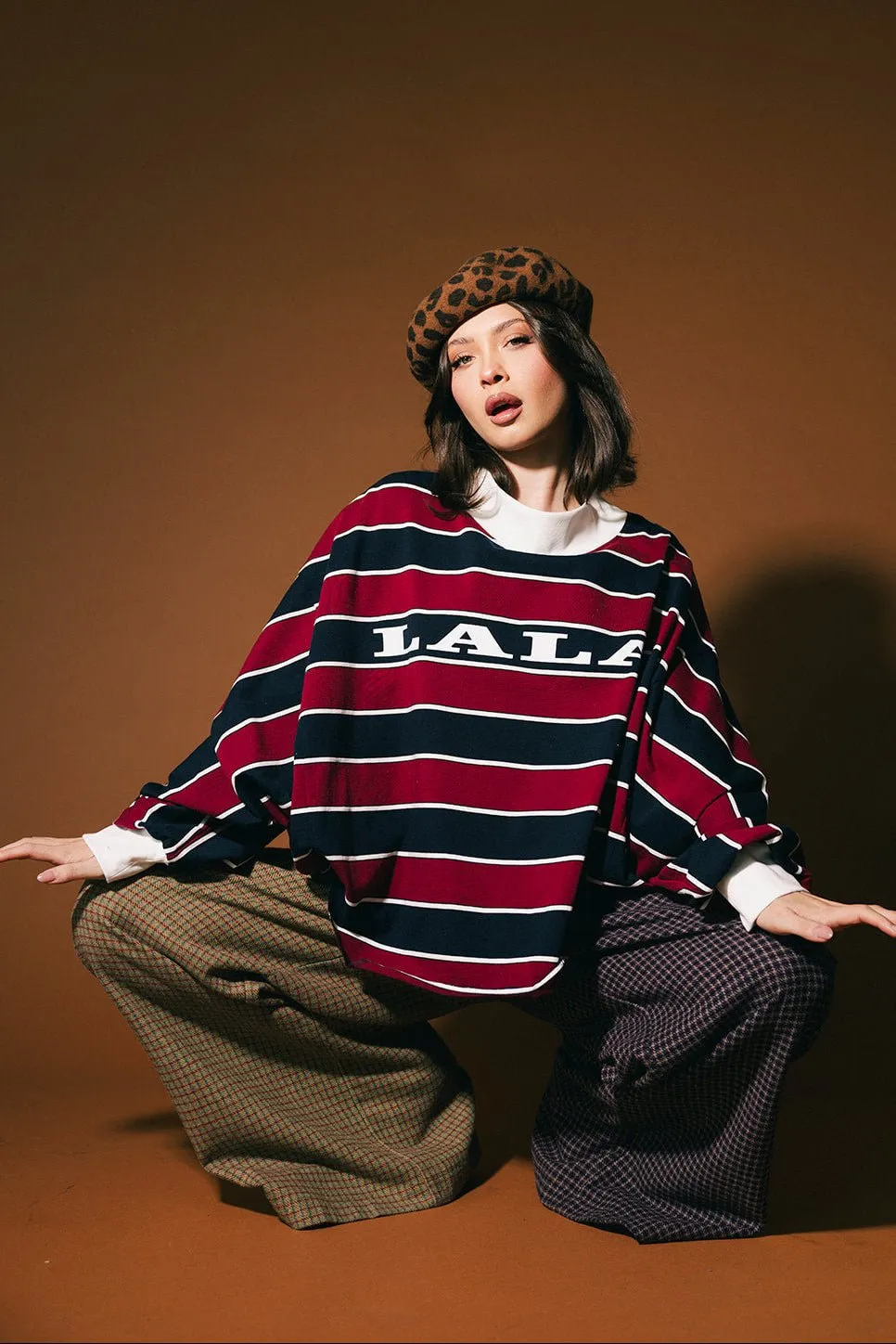 College Dropout Oversized Sweatshirt in Navy + Wine sold by Dressed In Lala product image thumbnail 3