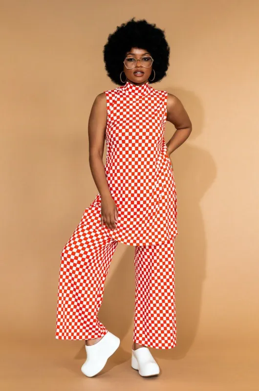 Gigi Sleeveless Ribbed Playsuit in Retro Red Check sold by Dressed In Lala