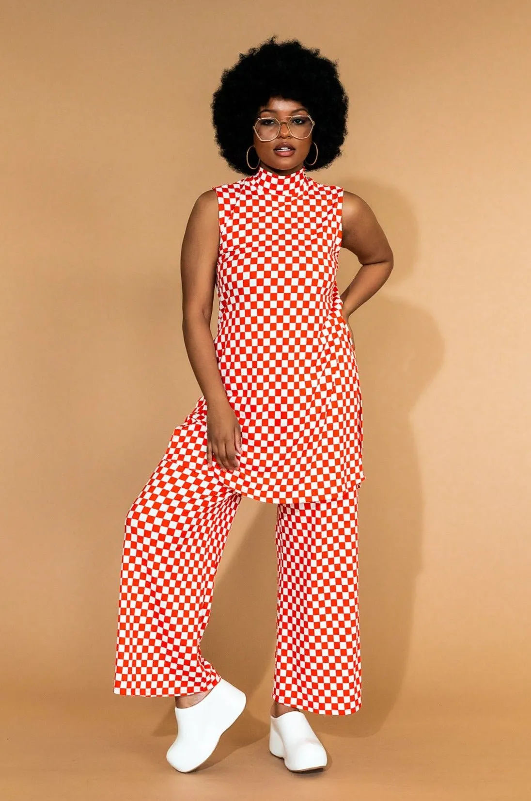 Gigi Sleeveless Ribbed Playsuit in Retro Red Check sold by Dressed In Lala