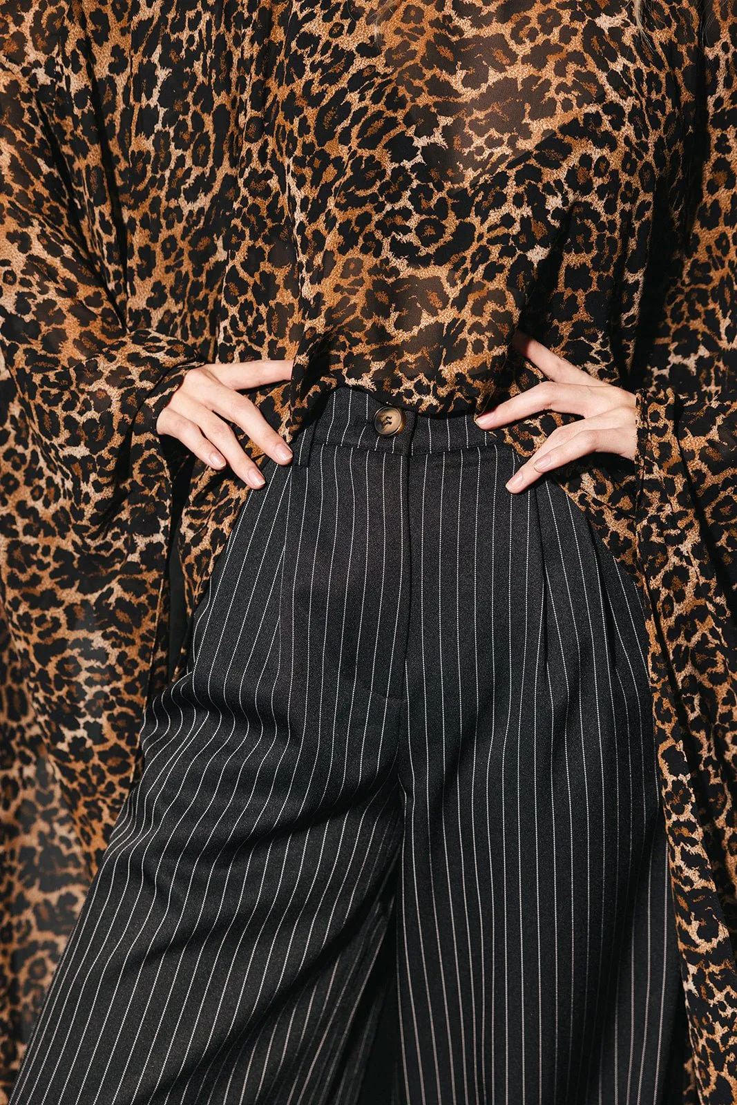 Wide Leg Trousers in Black Boss B*tch Pinstripe *RESTOCKED* sold by Dressed In Lala product image thumbnail 5