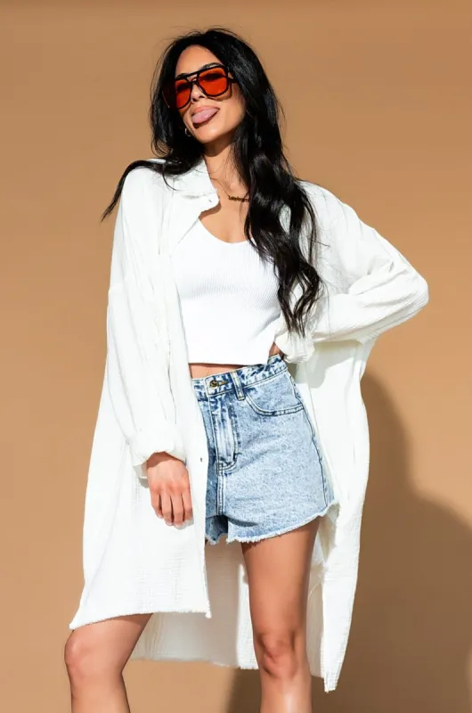 Lala Made Me Do It Oversized Button Up in White sold by Dressed In Lala