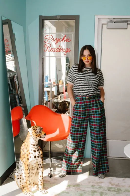 GILF Wide Leg Trousers in Blue + Wine sold by Dressed In Lala