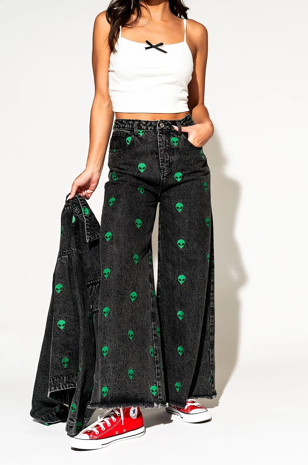 Rare Embroidered Alien Wide Leg Denim sold by Dressed In Lala product image thumbnail 4