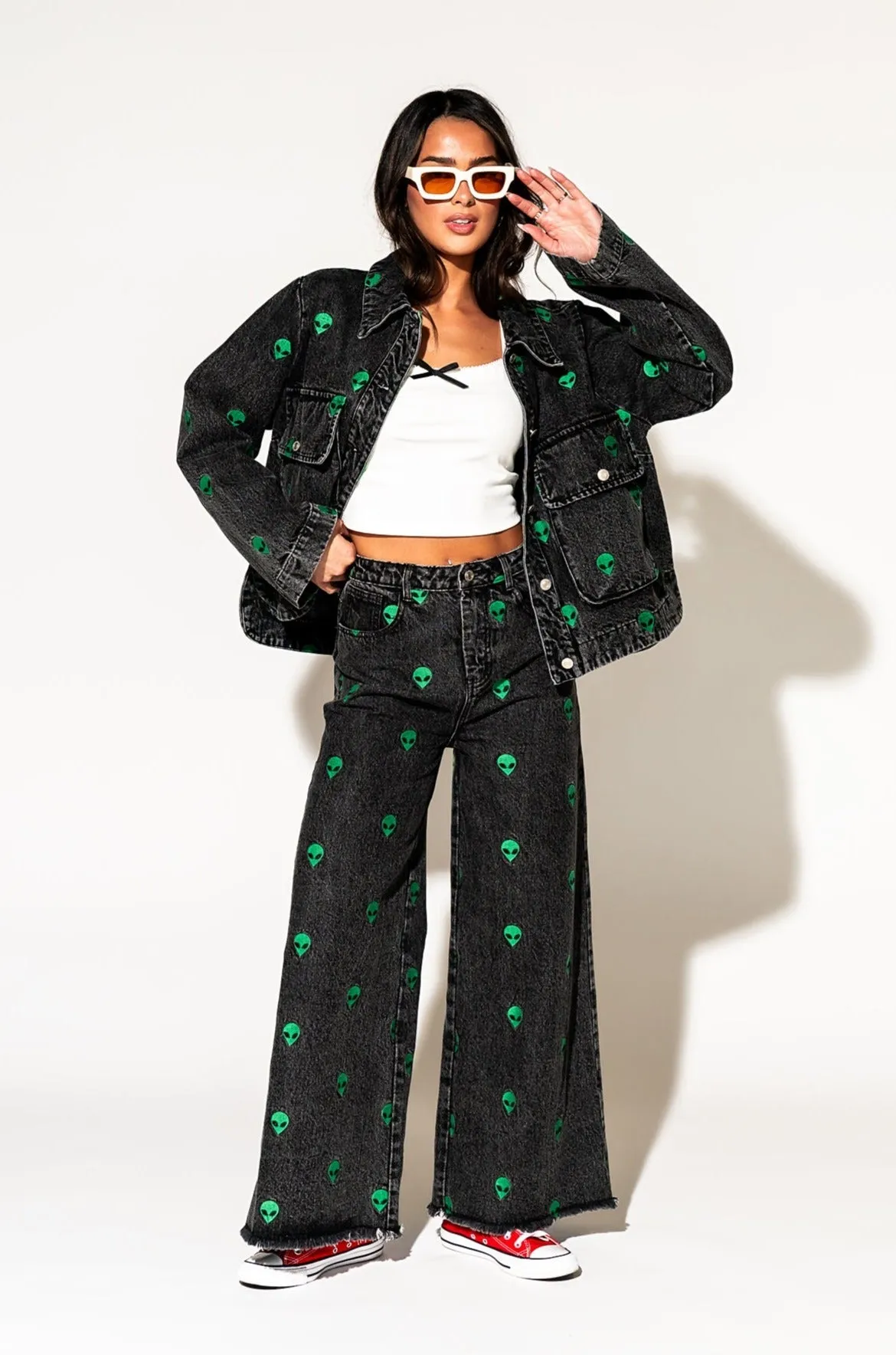 Rare Embroidered Alien Wide Leg Denim sold by Dressed In Lala product image thumbnail 2