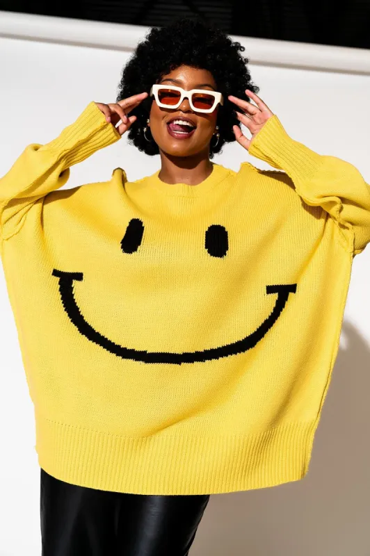 Serotonin Smile Oversized Knit in Sunshine Yellow sold by Dressed In Lala