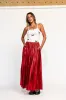 Metallic Pleated Midi Skirt in Red Hot sold by Dressed In Lala