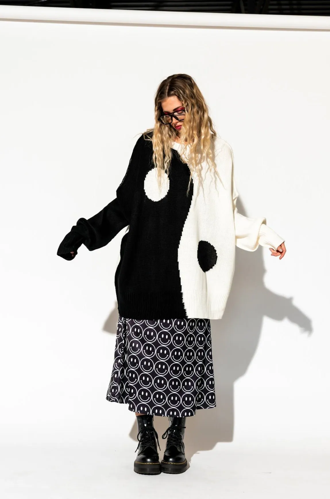 Yin Yang Gang Oversized Knit in Black + White sold by Dressed In Lala product image thumbnail 2