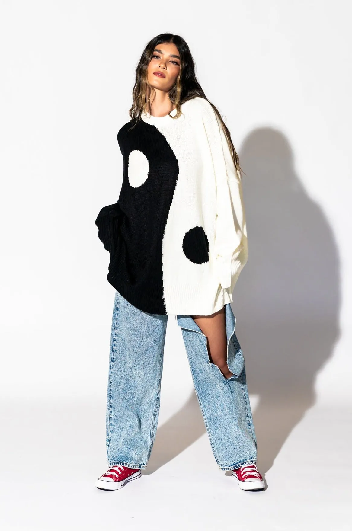Yin Yang Gang Oversized Knit in Black + White sold by Dressed In Lala product image thumbnail 4