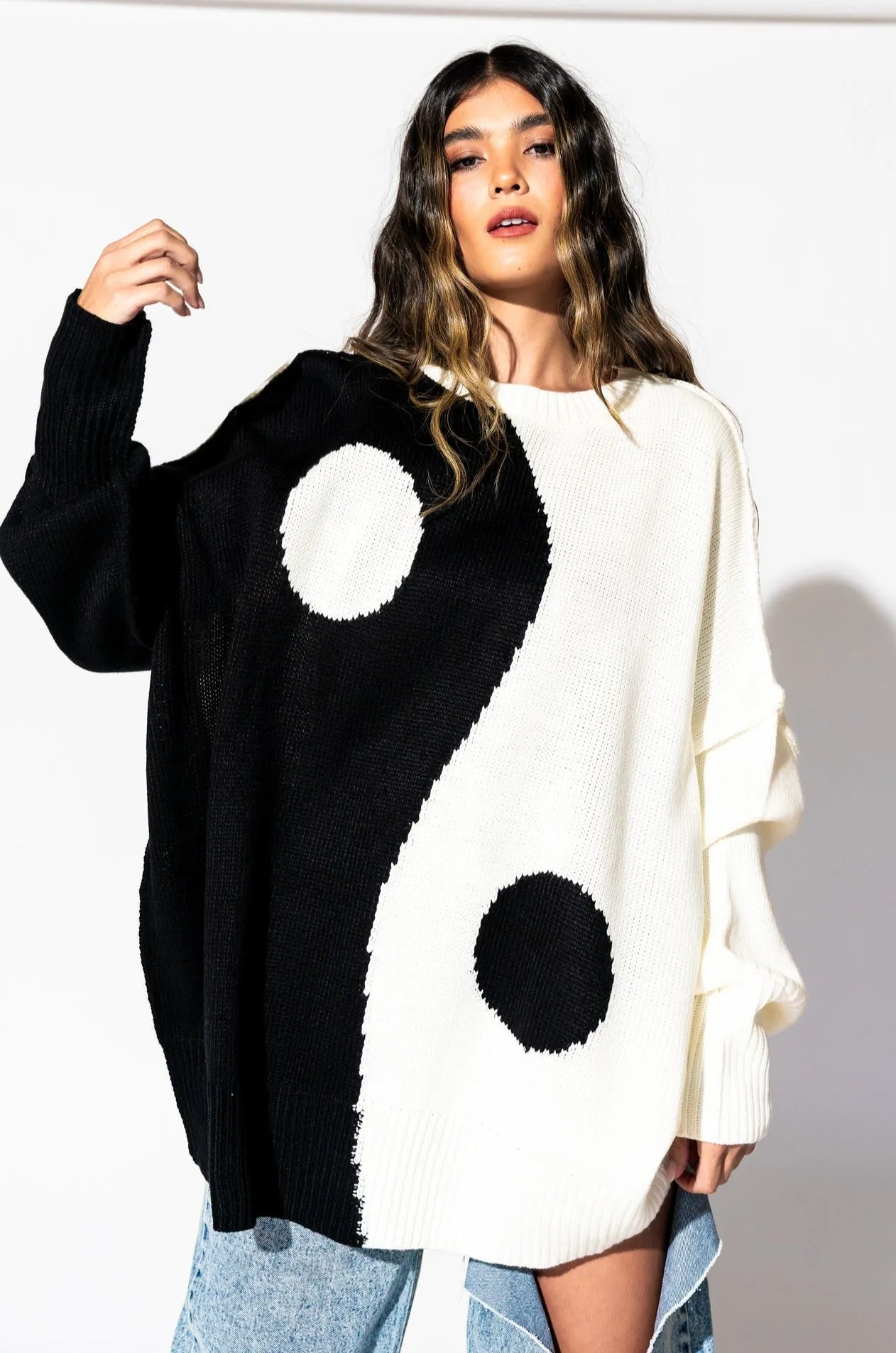 Yin Yang Gang Oversized Knit in Black + White sold by Dressed In Lala product image thumbnail 5