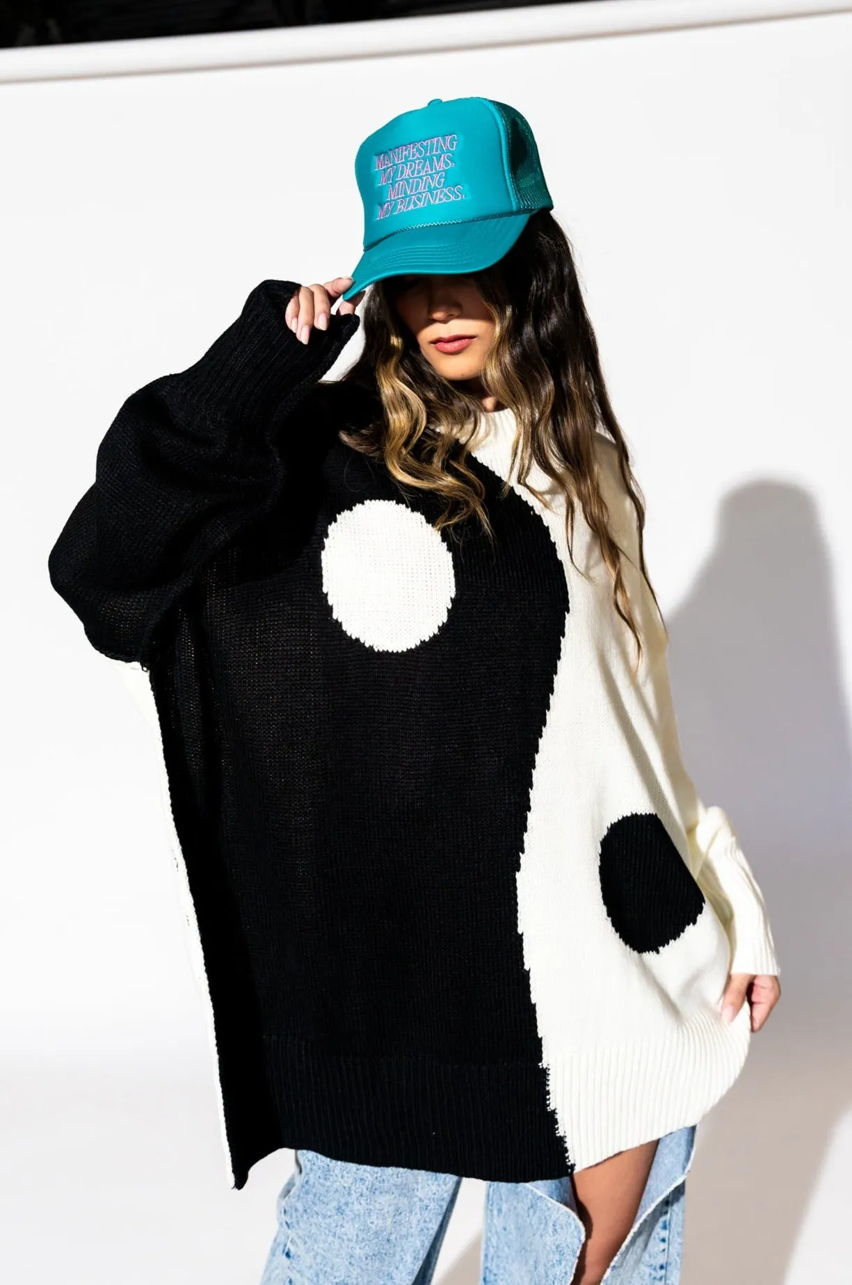 Yin Yang Gang Oversized Knit in Black + White sold by Dressed In Lala