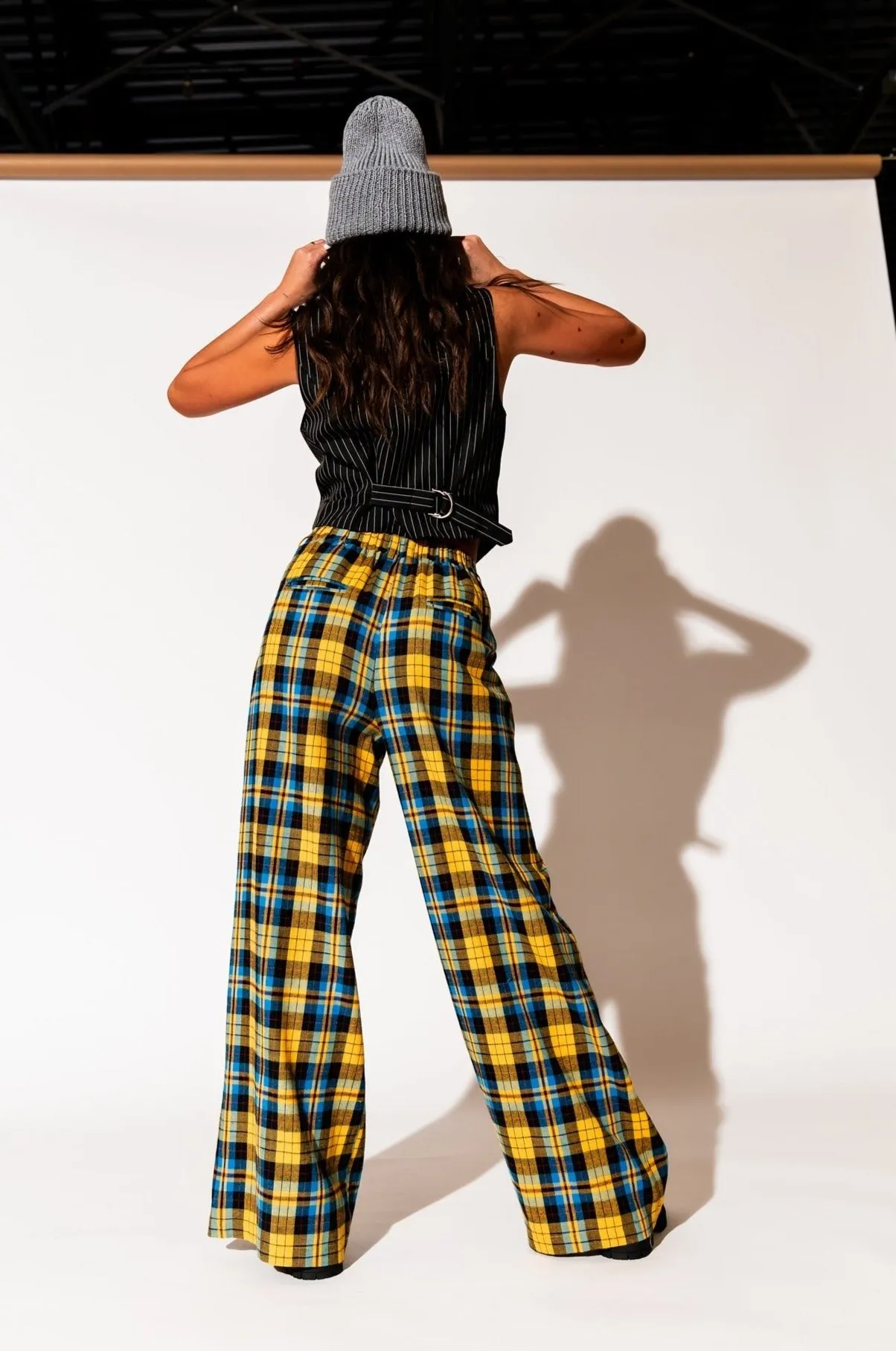 Lovers Lane Plaid Wide Leg Trousers in Yellow sold by Dressed In Lala product image thumbnail 4