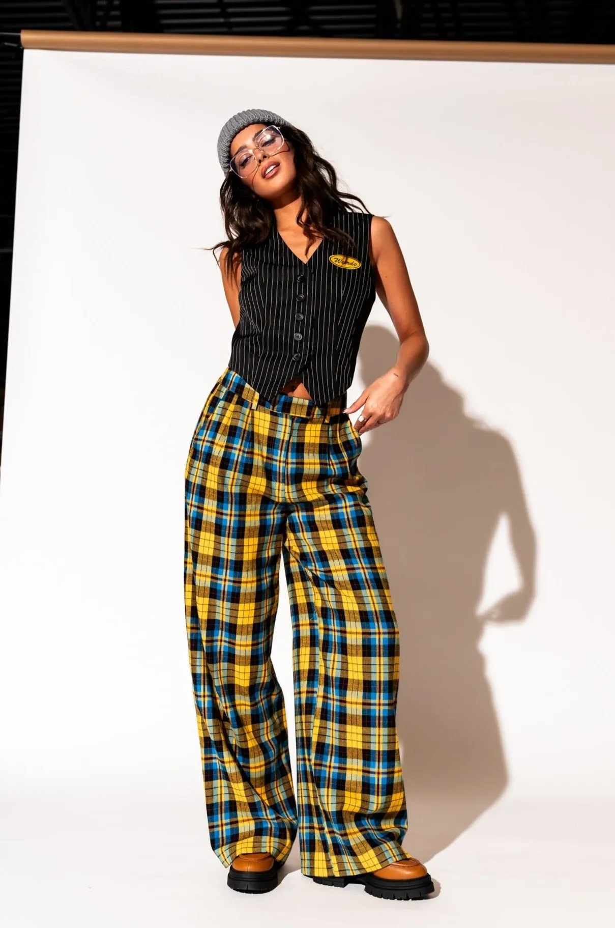 Lovers Lane Plaid Wide Leg Trousers in Yellow sold by Dressed In Lala product image thumbnail 5