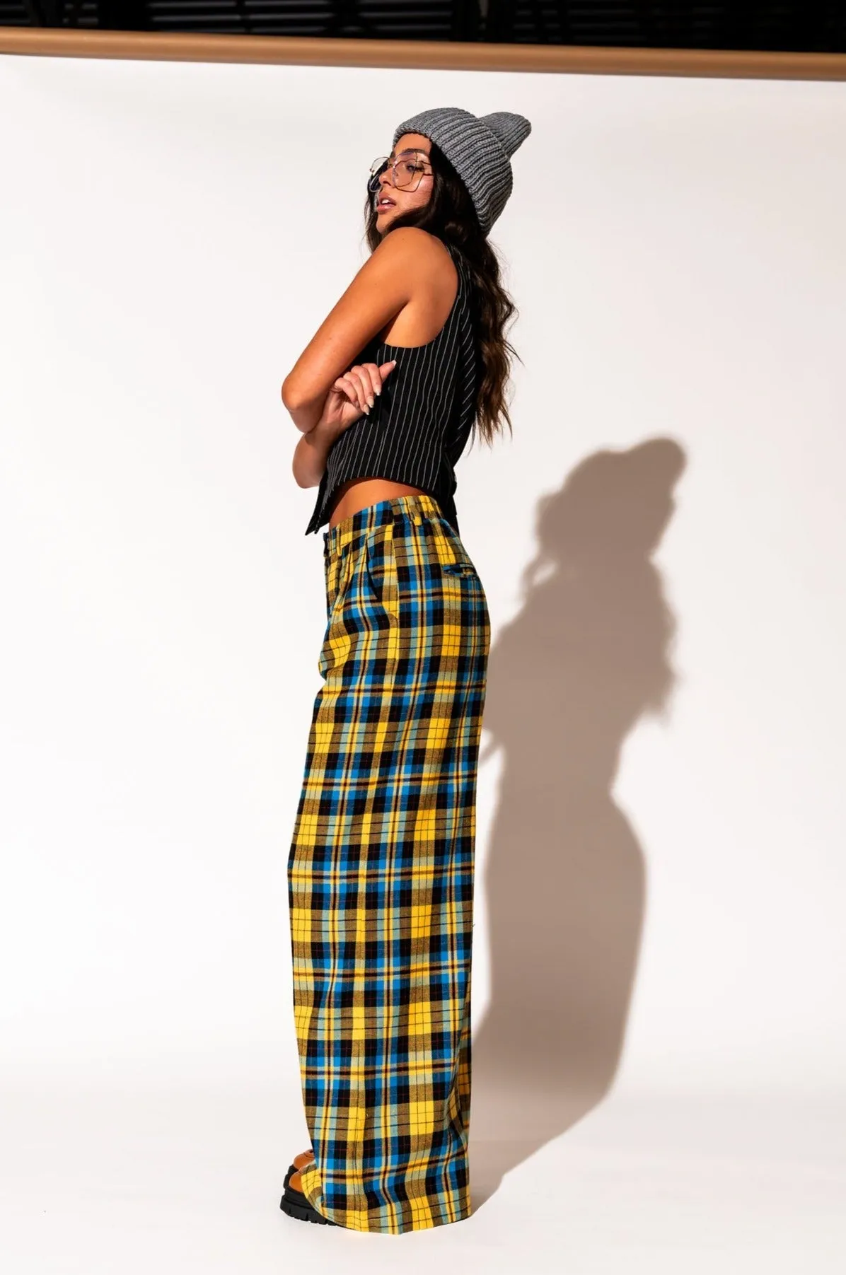 Lovers Lane Plaid Wide Leg Trousers in Yellow sold by Dressed In Lala product image thumbnail 2