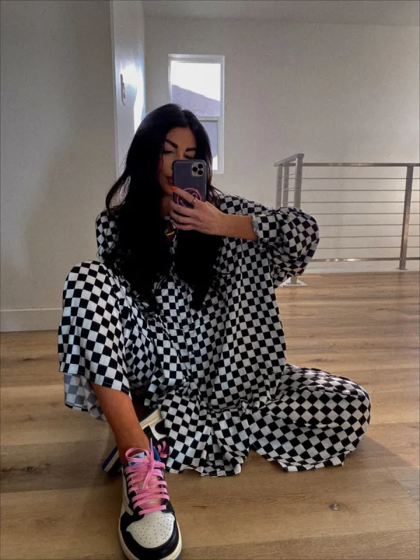 Lala Satin Playsuit in Checkerboard sold by Dressed In Lala