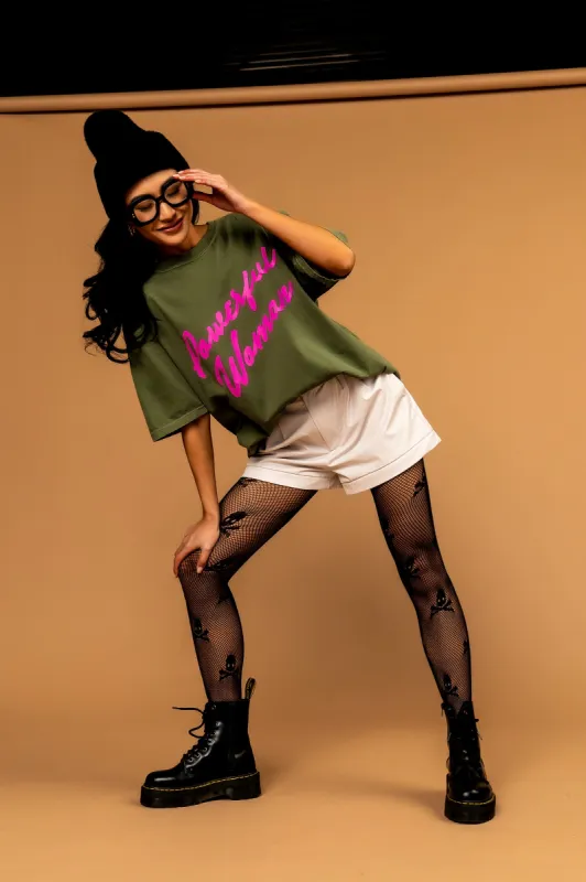 LALA ORIGINAL: Powerful Woman Oversized Tee in Moss/Bubblegum sold by Dressed In Lala