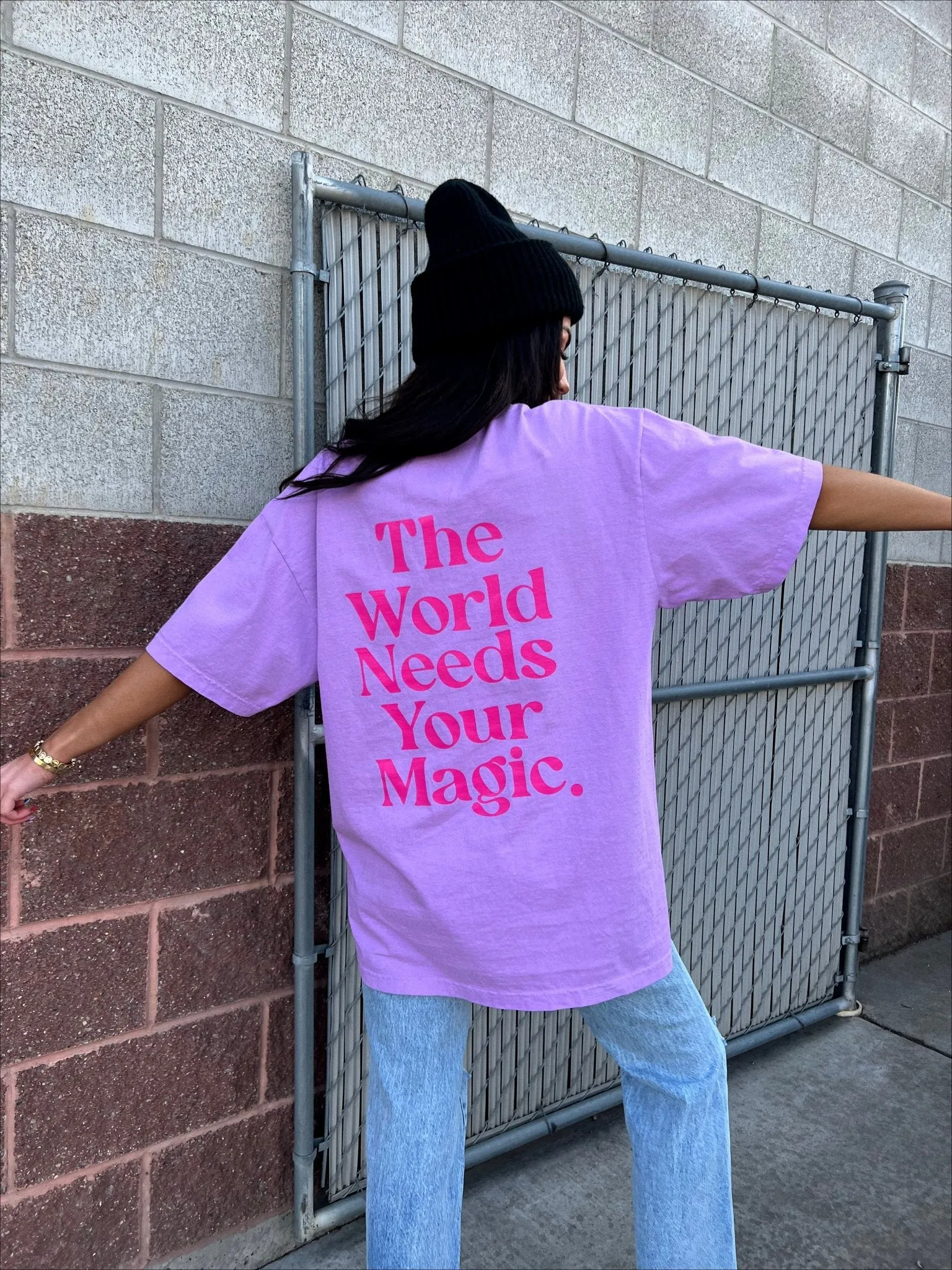 The World Needs Your Magic Oversized Tee in Lavender + Pink sold by Dressed In Lala product image thumbnail 4