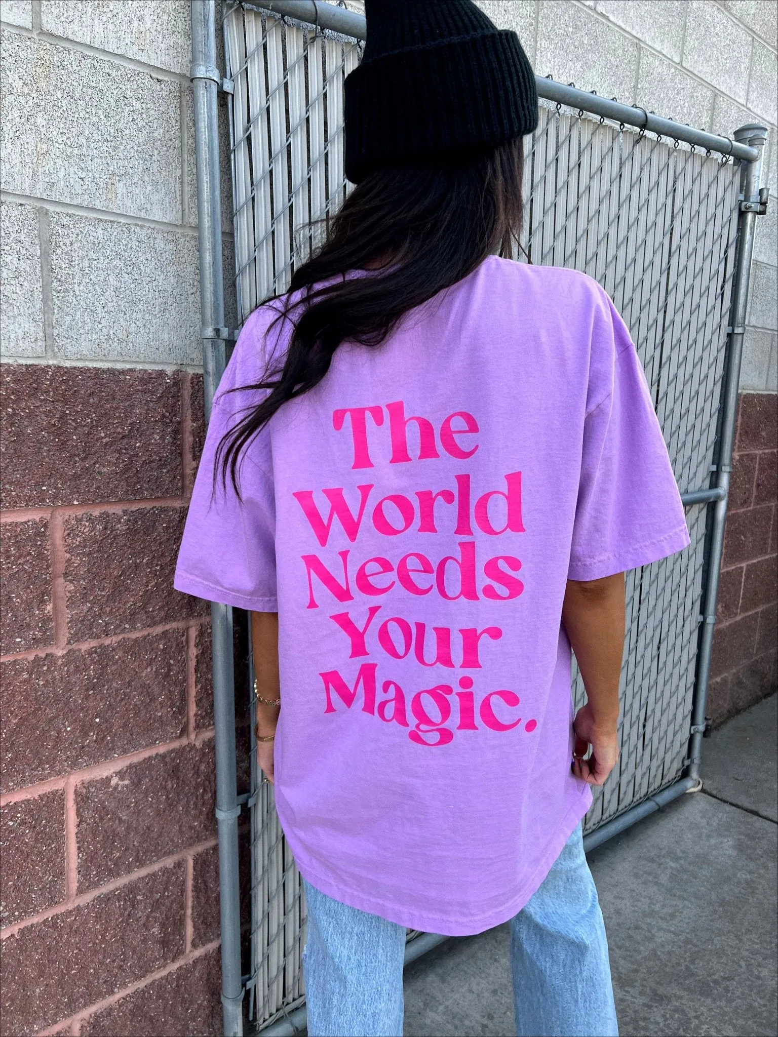 The World Needs Your Magic Oversized Tee in Lavender + Pink sold by Dressed In Lala product image thumbnail 2