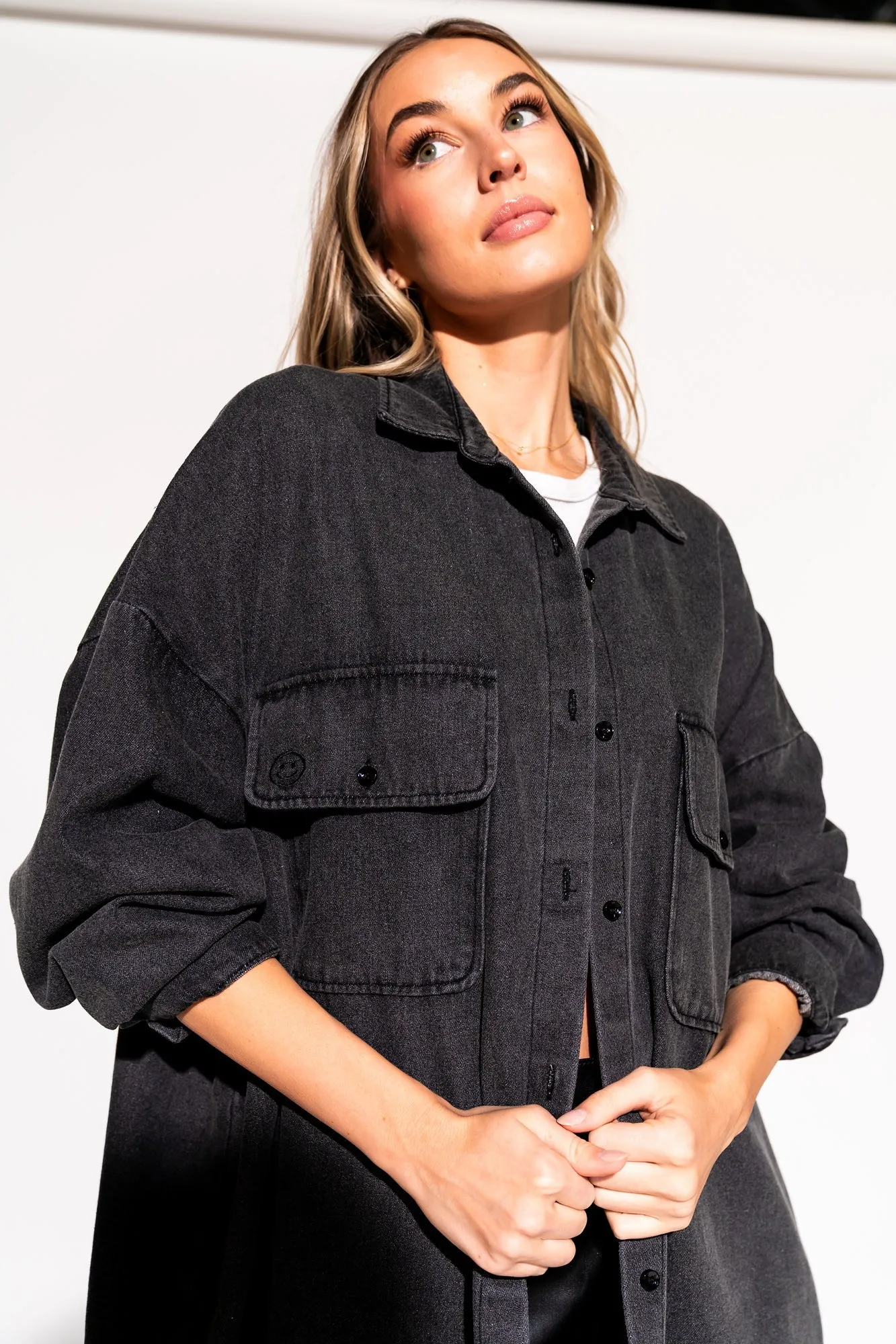 Betty Denim Grunge Shirt Jacket in Black sold by Dressed In Lala product image thumbnail 3