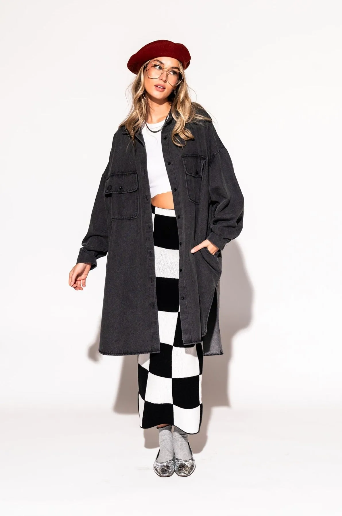 Betty Denim Grunge Shirt Jacket in Black sold by Dressed In Lala product image thumbnail 4