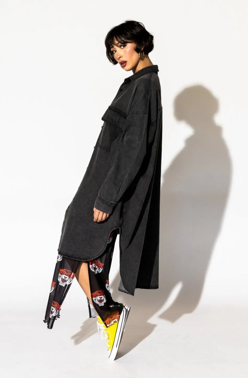 Betty Denim Grunge Shirt Jacket in Black sold by Dressed In Lala product image thumbnail 2