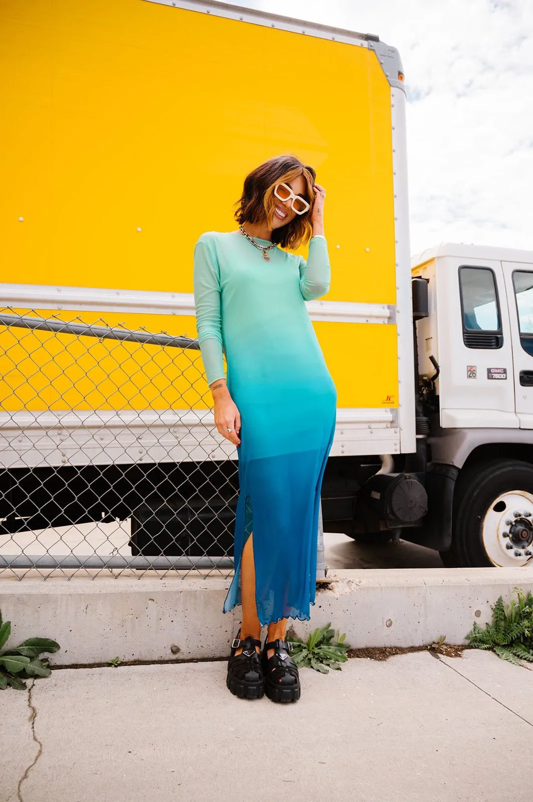 Mad About You Long Sleeve Mesh Dress in Mermaid Ombre sold by Dressed In Lala product image thumbnail 5