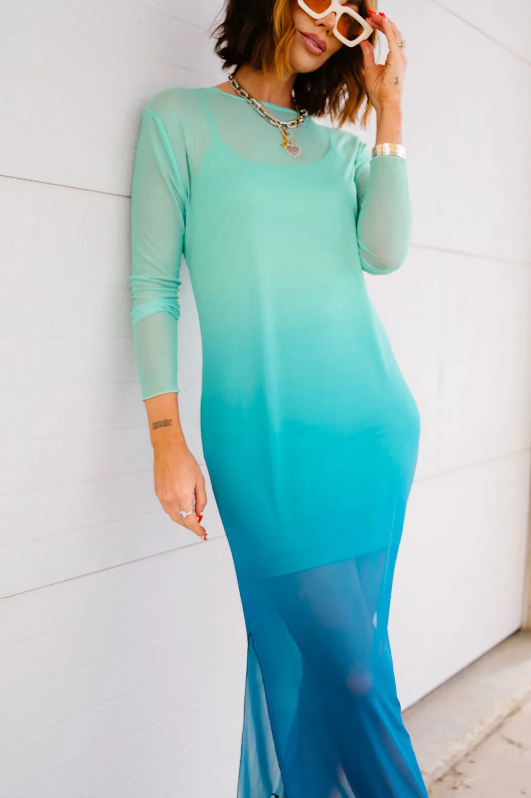 Mad About You Long Sleeve Mesh Dress in Mermaid Ombre sold by Dressed In Lala product image thumbnail 2