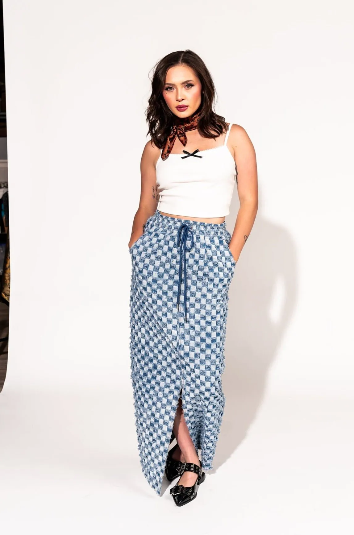 Check Mate Textured Denim Maxi Skirt sold by Dressed In Lala product image thumbnail 2