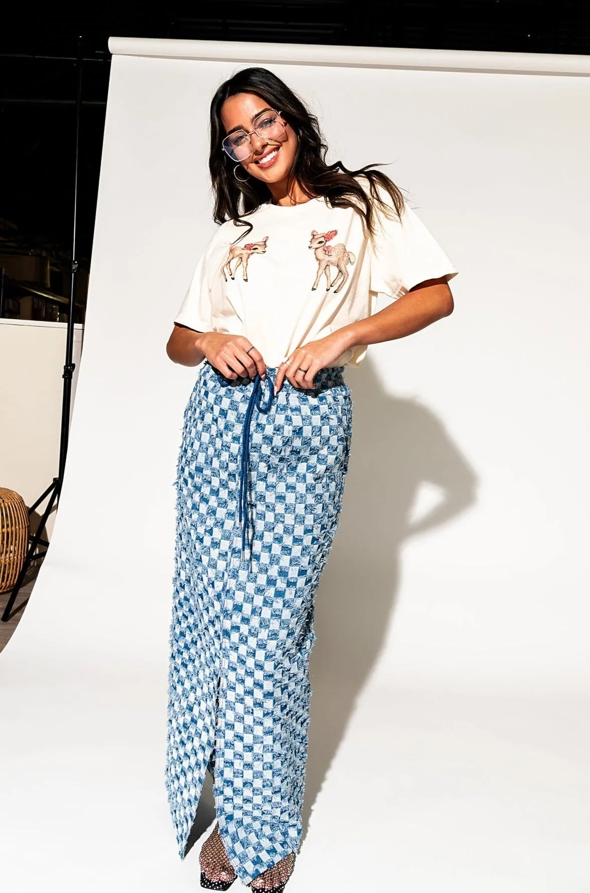 Check Mate Textured Denim Maxi Skirt sold by Dressed In Lala product image thumbnail 4