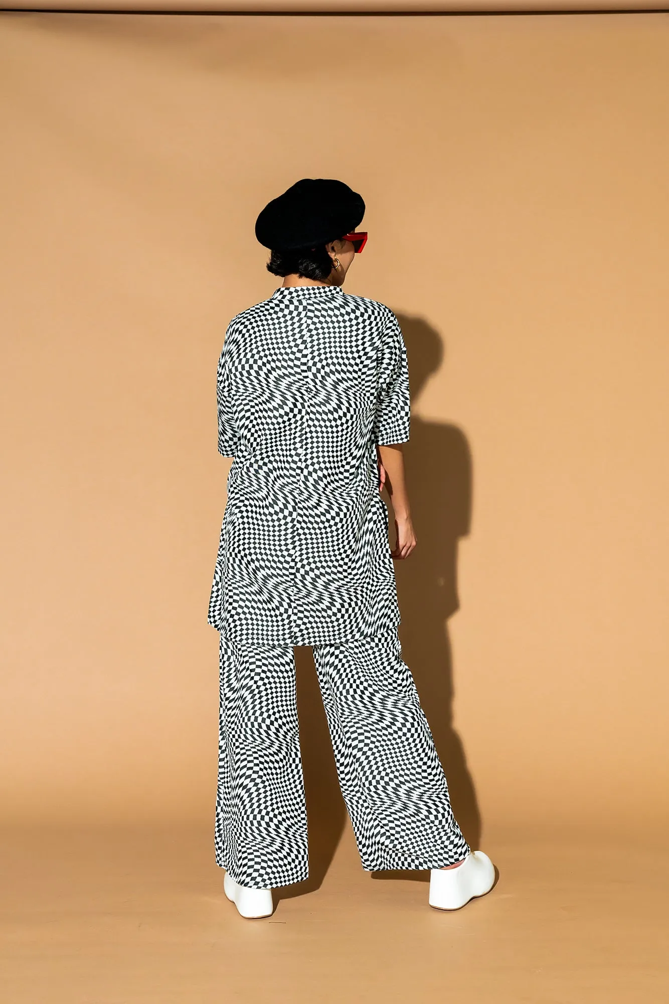 Leveled Up Double Knit Playsuit in Groovy Black Checker sold by Dressed In Lala product image thumbnail 5