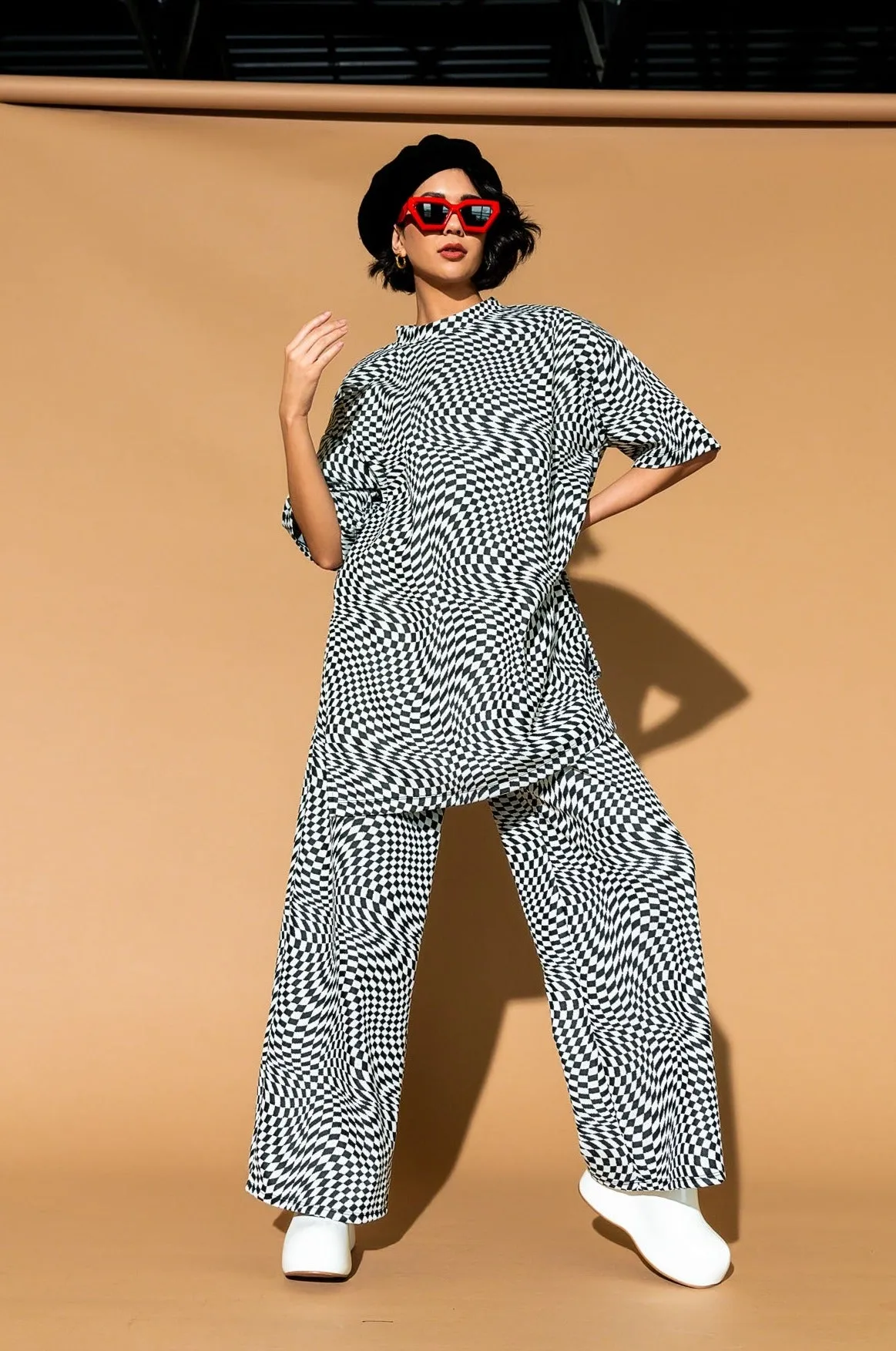 Leveled Up Double Knit Playsuit in Groovy Black Checker sold by Dressed In Lala product image thumbnail 3