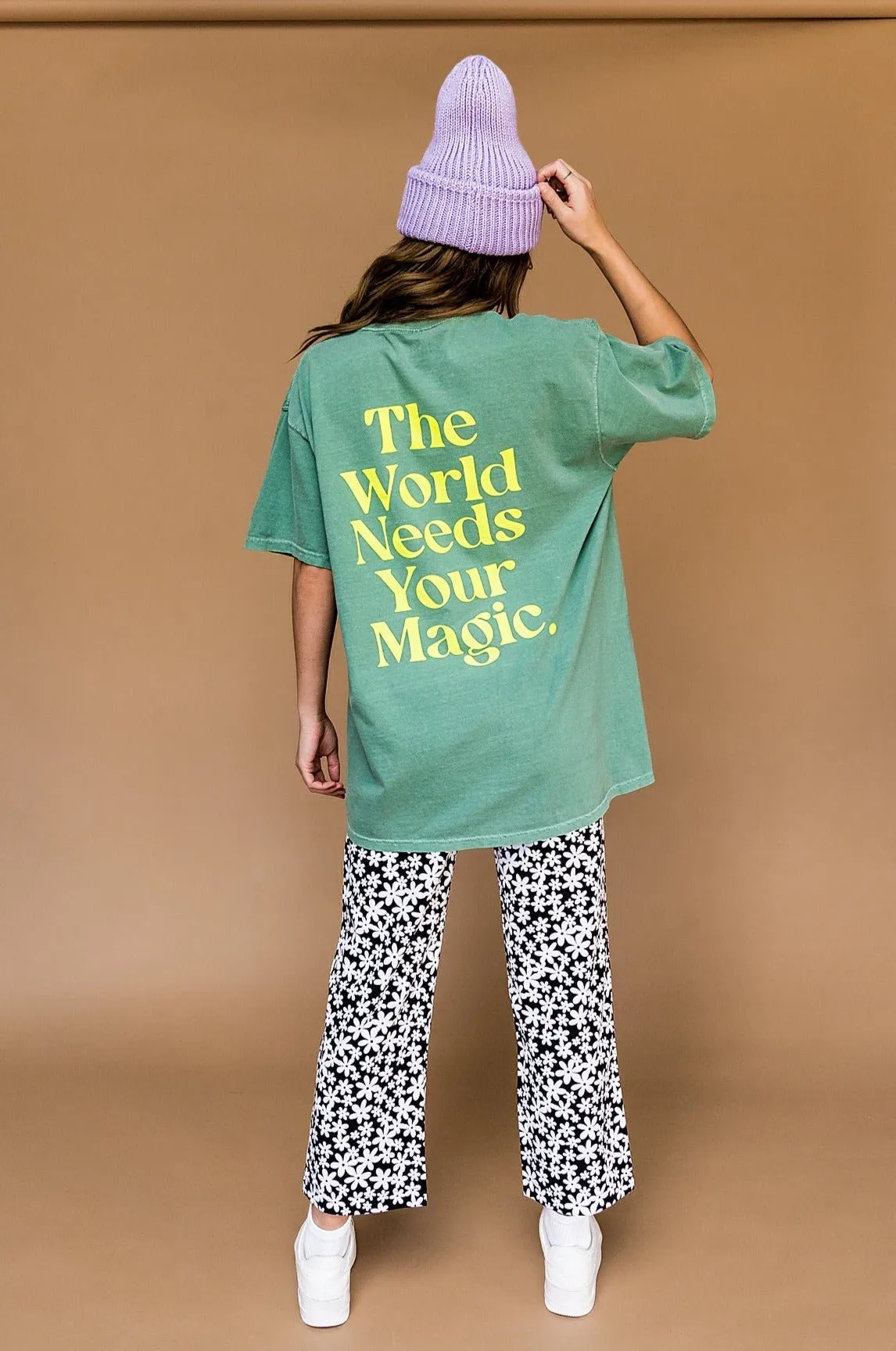 The World Needs Your Magic Oversized Tee in Sage + Neon sold by Dressed In Lala product image thumbnail 4