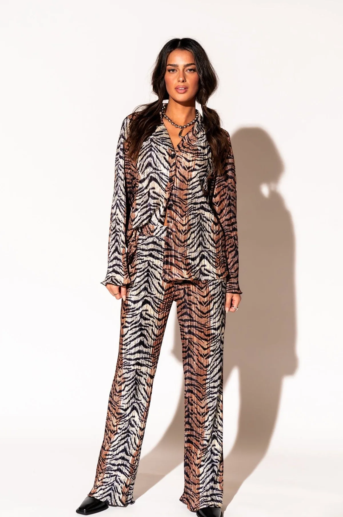 Long Sleeve Plissé Set in Go Get 'Em Tiger sold by Dressed In Lala product image thumbnail 4