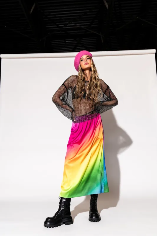 It Girl Midi Skirt in Prismatic Rainbow sold by Dressed In Lala